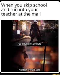 When You Skip School And Run Into Your Teacher At The Mall Neither Should You Ifunny Funny Meme Pictures Funny Memes Laughing So Hard