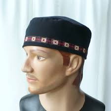 Men's Black Cotton Kufi/fez, Drumming Cap With Diamond Trim
