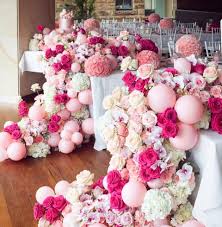 A Floral Cascade Table Runner Sprinkled With Pops Of Balloons Yes Please Event Wedding Balloons Wedding Table Decorations Balloons