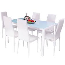 Merax 7pc Glass Top Dining Set 6 Person Dining Table And Chairs Set Kitchen Modern Furniture Dini Modern Dining Room Set 7 Piece Dining Set Dinning Room Tables