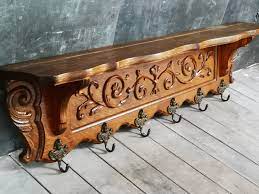 Hand Carved Oak Coat Hat Rack Cherub Brass Hooks Shelf Coat Rack Hall Coat Rack Furniture Country Style Cherub Snijwerk Hallen