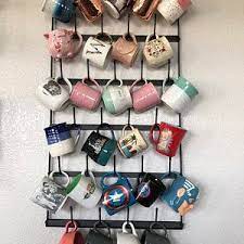 Wall Mounted Mug Rack 6 Row Metal Storage Display Organizer For Coffee Mugs Tea Cups Mason Jars And More In 2021 Coffee Mug Display Coffee Mug Wall Rack Mug Storage