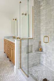 Bathroom tile trim manufacturers & suppliers. Frameless Glass Shower Door With Brass Trim Transitional Bathroom