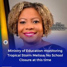 Ministry of Education monitoring Tropical Storm Melissa; No School Closure  at this time.