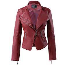 Wine Red Women S Short Faux Leather Moto Biker Stand Up Collar Jacket Leather Jackets Women Leather Motorcycle Jacket Women Womens Black Leather Jacket