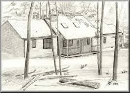 Pointed shapes on the exposed logs on the cabin. Pencil Drawings 1