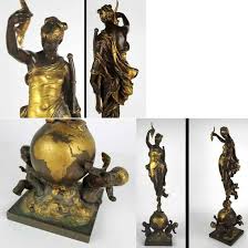 A very fine bronze sculpture depicting fairy tale scene, foundry mark, 19.5h. Lot Art 19c Augustin Jean Moreau Bauthier Fortuna French Bronze