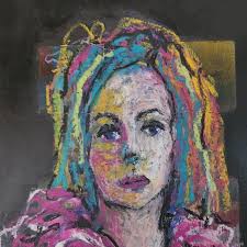 Small Original Painting Female Portrait oil pastel wall art contemporary  modern art sketch