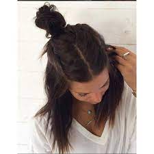Tresses Middle Parted Half Bun Hair Styles Half Bun Hairstyles Medium Hair Styles