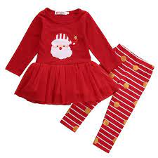 Cathery Cathery Christmas Outfits Baby Kid Girl Santa Tops Dress Leggings Pants Set Red Walmart Com Walmart Com