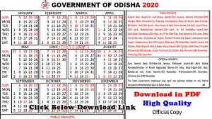 Pdf 2020 Official Odisha Govt Calendar Download Printable Holiday List