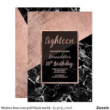 Modern Faux Rose Gold Black Marble 18th Birthday Invitation Zazzle Com Invitation Anniversaire Idee Anniversaire 18 Ans Et Idee Anniversaire