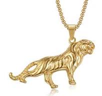 Olivia Hip Hop Round lion Pendant Gold Plated Stainless Steel Jewelry lion  Head Animal Charm Necklace