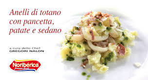 Cuocete a fuoco vivace per 1 minuto, a questo punto sfumate con il vino. Anelli Di Totano Con Pancetta Patate E Sedano Noriberica