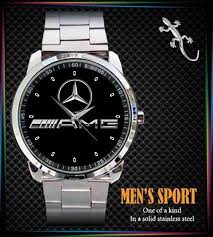 Mercedes Amg Logo Chrome Black Bakcground Men S Sport Metal Watch
