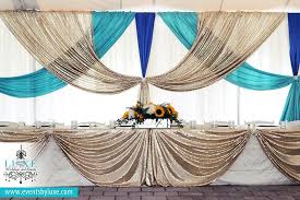 Peach and ivory wedding flowers. Ivory Champagne Sequin Turquoise Royal Blue Wedding Decor Mt Brydges On Champagne Wedding Colors Wedding Decorations Royal Blue Wedding