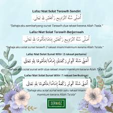 Lafaz niat solat sunat tarawih secara bersendirian ialah: Sernadz Niat Solat Tarawih Witir Dapat Buat 8 Facebook