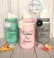 Mason Jar Tissue Holder Tissue Holder Bless You Mason Jar Kleenex Holder Bathroom Decor Bathroo Mason Jar Crafts Diy Diy Jar Crafts Jar Crafts