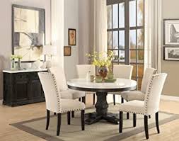 Home decor essential, coffee table, perfect in any room! Amazon Com Acme 7pc Round White Marble Top Weathered Black Finish Wood Dining Table Set Table Chair Sets