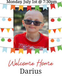 Darius Sphar will be returning home tomorrow Monday, July 1st from Florida,  where he has just underwent another surgery for a tumor in his back. Darius  and his family need our support