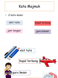Kata majemuk adalah gabungan dua kata (morfem) dasar yang menghasilkan kata dengan makna baru. Kata Majmuk Tahun 1