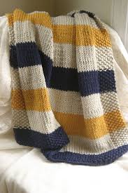 Navy Mustard And Cream Hand Knit Baby Blanket Knitted Baby Blankets Striped Baby Blanket Knitted Blankets