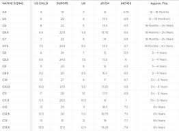 native shoes size chart