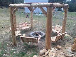 My Husband Built This Amazing 5 Porch Swing Fire Pit Area All From Milled Wood On Our Property Make A Fire Pit Fire Pit Area Fire Pit