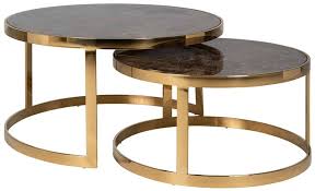 Roomfitters white marble print coffee table with gold metal legs, 2 tier living room table. Conrad Brown Marble And Gold Round Coffee Table Set Of 2 Cfs Furniture Uk