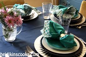Square table with low maintenance and easy to clean vinyl top. Setting An Everyday Table In Blue Teal And Turquoise Heidikins Cooks