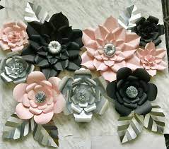 Pink and black paper flowers. Pink Silver And Black Paper Flowers With Silver Leaves Paper Flowers For Kids Big Paper Flowers Paper Flowers Craft
