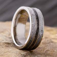 Meteorite Wedding Band With Crushed Onyx Meteorite Wedding Rings Meteorite Wedding Band Titanium Rings For Men