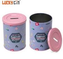 Custom Non-Wood Piggy Bank Tin Box Packaging Round Shape Metal Money Can  Tinplate Coin Storage Container for Kids