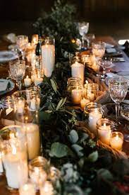 Romantic Wedding Centerpiece Greenery Garland With Votive Candles Lindsey M Events Barn Wedding Decorations Fall Barn Wedding Wedding Candles Table