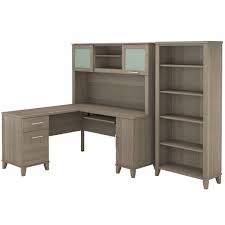 Great savings & free delivery / collection on many items. Bush Furniture Somerset 60w L Shaped Desk With Hutch And 5 Shelf Bookcase In Ash Gray Set010ag