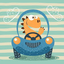 Cute Dino Drive Funny Car Art Drawings For Kids Cute Drawings Art Deco Illustration