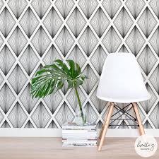 Black And White Diamond Pattern Wallpaper Design Wallpaper In Black White Diamond Pattern Self Etsy Traditional Wallpaper Interior Pattern Wallpaper