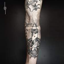 Tattoo Traditional Light See Lighthouse Black Line Blackwork Linework Wave Oldschool Tattoos Traditional Tattoo Trendy Tattoos