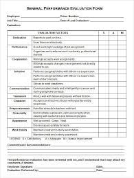 General Performance Evaluation Form Employee Evaluation Form Evaluation Employee Employee Performance Review