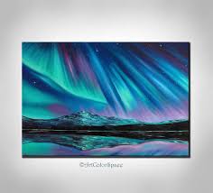 Iceland Aurora Borealis Oil Painting On Canvas Northern Lights Etsy In 2021 Northern Lights Painting Northern Lights Art Aurora Borealis Art