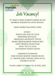 Anak muda juga punya kesempatan karirnya cepat naik. Lowongan Kerja Pt Bank Syariah Mandiri Cabang Blitar Info Blitar