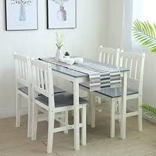 Distressed antique white with warm chestnut top ; 6116 D02 Dining Set With 1 Table 4 Chairs Wooden Dining Room Set For 4 People Dining Room Set For Kitchen Living Room Grey Amazon De Kuche Haushalt