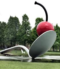 The piece was completed and installed in 1988 for the sculpture garden's opening and consists of a large cherry resting atop a large spoon partially straddling. Kid Friendly Minneapolis Sculpture Garden