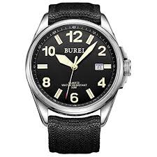 Burei Unisex Military Watch With Date Analog Arabic Numerals Dial And Black Canvas Band Fashion Watches Wristwatch Men Military Style Watches