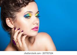 Beautiful Woman Yellow Blue Makeup Professional Stock Photo 207707104