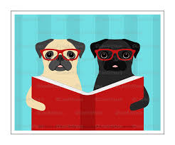 505d Funny Animal Art Two Pug Dogs Reading Book Wall Art Etsy Book Wall Art Animal Art Etsy Wall Art