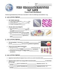 Living things are composed of cells living things organize cells at several levels: The Characteristics Of Life Powerpoint Worksheet Editable Tpt