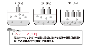 ヘンリー法則① ヘンリー法則② ヘンリー法則③ 変化しない 水中での気体分子の体積とは,水中での気体分子を集めて気体本来の状態にあるものとして測った体積のことである。 気体の溶解度とは,溶媒に接している気体の圧力が1.013×105paのとき,溶媒に溶解する é«˜æ ¡åŒ–å­¦ ãƒ˜ãƒ³ãƒªãƒ¼ã®æ³•å‰‡ æ˜ åƒæŽˆæ¥­ã®try It ãƒˆãƒ©ã‚¤ã‚¤ãƒƒãƒˆ