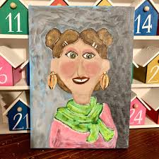 Girl With Scarf Original Painting 5x7” Colorful Portrait Fashion Art  Everyday Small Painting Ready to Frame