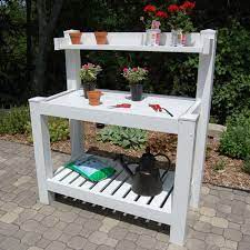 Dura Trel 52 In W X 26 In D X 59 In White Vinyl Hillcrest Potting Bench 11201 The Home Depot Outdoor Potting Bench Potting Tables Potting Bench